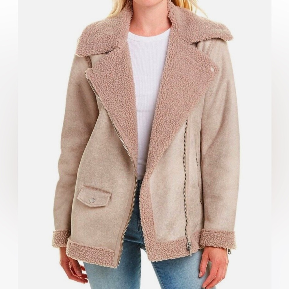 Avec Les Filles Moto Jacket with Sherpa. Color Dove, Size Small
